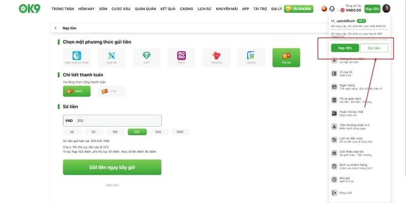 Hệ thống nạp rút tiện lợi khi thực hiện